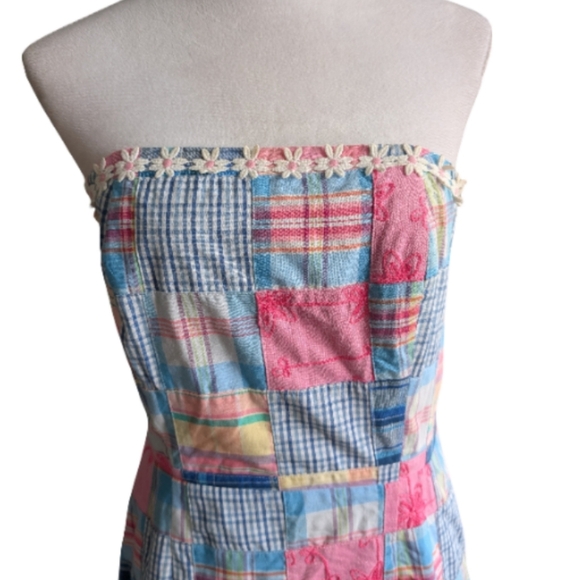 Lilly Pulitzer Patchwork Madras Strapless Dress Size 8 Fully Lined Preppy Summer - Picture 6 of 11